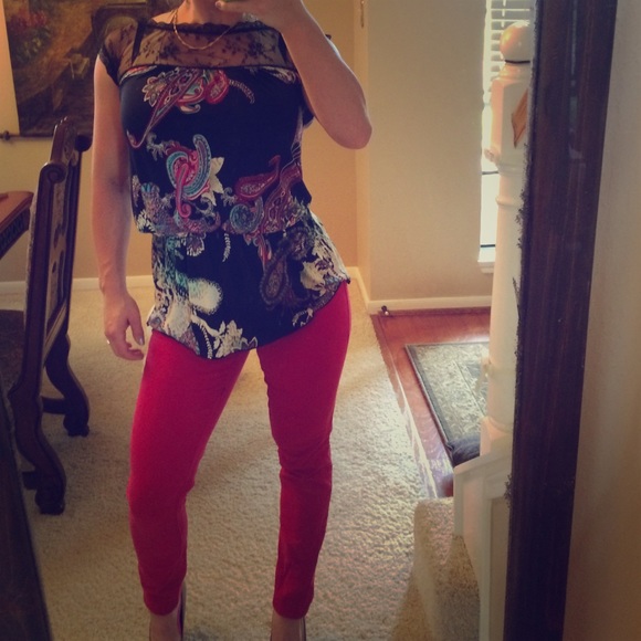 Red skinny jeans $10 or $15 for shirt and jeans
