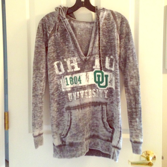 Distressed v-neck college hoodie