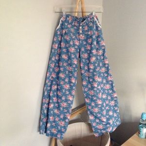 Floral (Faux) Denim High-Waisted Pants