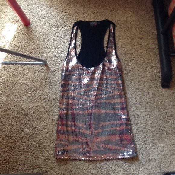 Gold and black sequin tank top