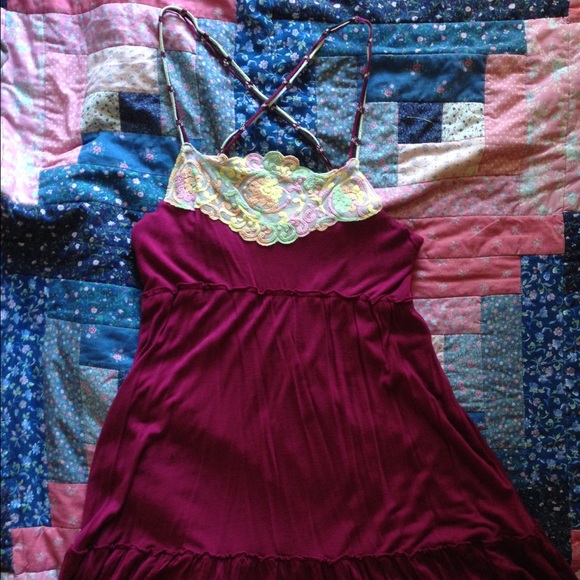 Free People Dresses & Skirts - Cranberry free people tunic dress/top with lace