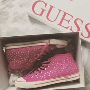 GUESS Joan Studded High-Top Sneakers Fuchsia