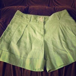 Theory Green Linen Shorts