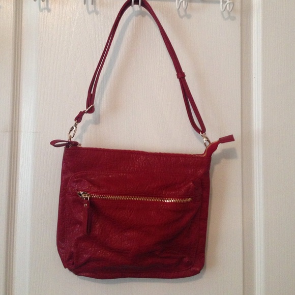Faux red leather crossbody bag