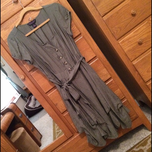 Military Green Dress with Pintucking. Sz 10