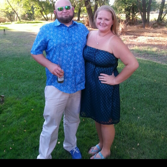 Lane Bryant navy and teal lace strapless dress