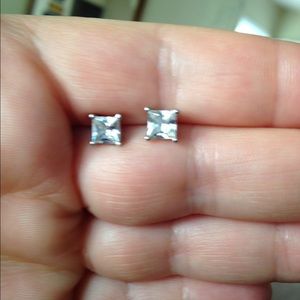 Silver princess cut earring