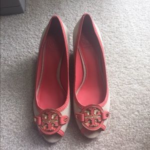 Tory Burch Open Toe Wedge Shoes