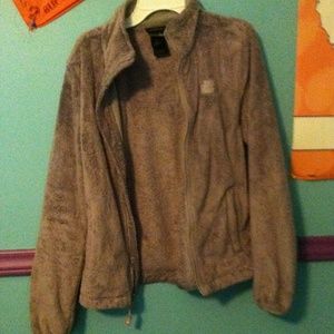 Grey fuzzy North Face jacket
