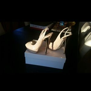 Jimmy Choo Vita Patent with Sprayed Gold Heel Nude