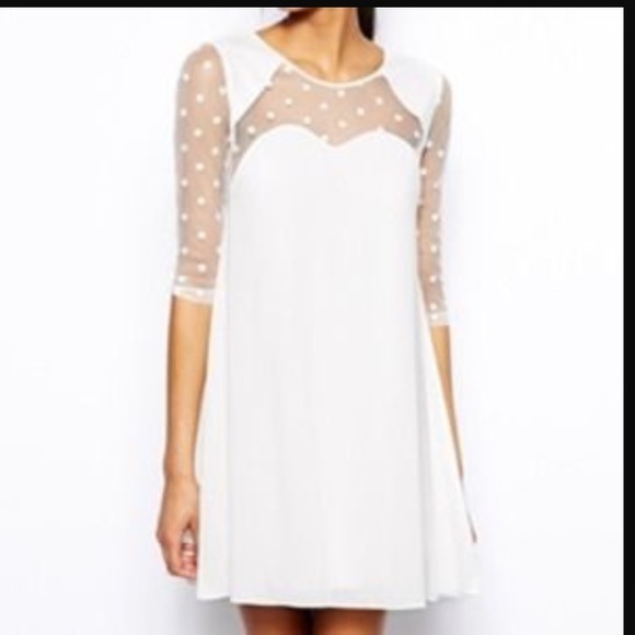 White polka dot sleeve dress with faux accents