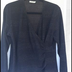 TCO black/black stripe faux wrap top