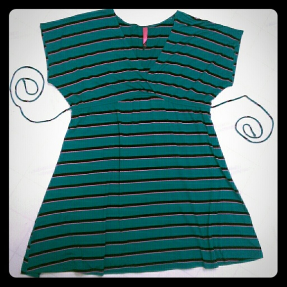 Green with pink and black stripes dress
