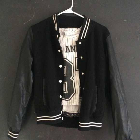 Black Varsity Jacket w/ Faux Leather Sleeves