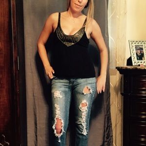 Bebe black & bronze beaded top