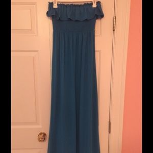 Strapless Turquoise Maxi Dress