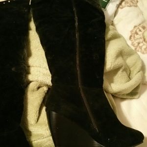 Black Suede Wedge Boots in Size 8W