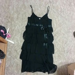 Short black ruffled cocktail dress