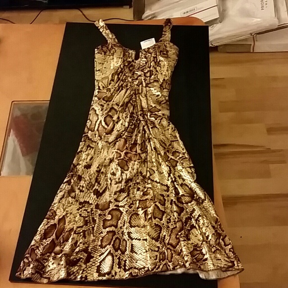 bebe Dresses & Skirts - Gold Bebe Snake Print Dress
