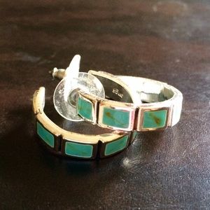 Silver and Turquoise Hoop Earrings