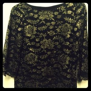 Vintage Black Lace & Gold Lame 2pc Set