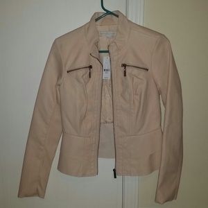 Ruffle back leather jacket.