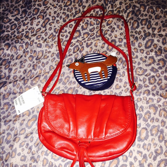 Brand New H&M Candy Apple Red Purse w/ Fox wallet