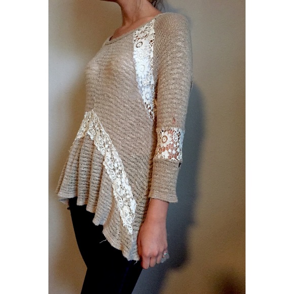 Lace knitted tan sweater