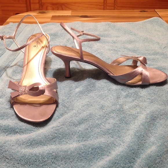 Satin grey kitten heels