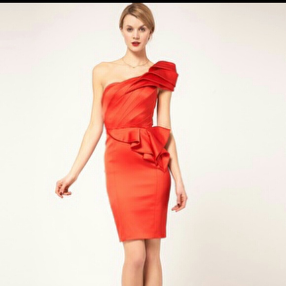 karen millen red one shoulder dress