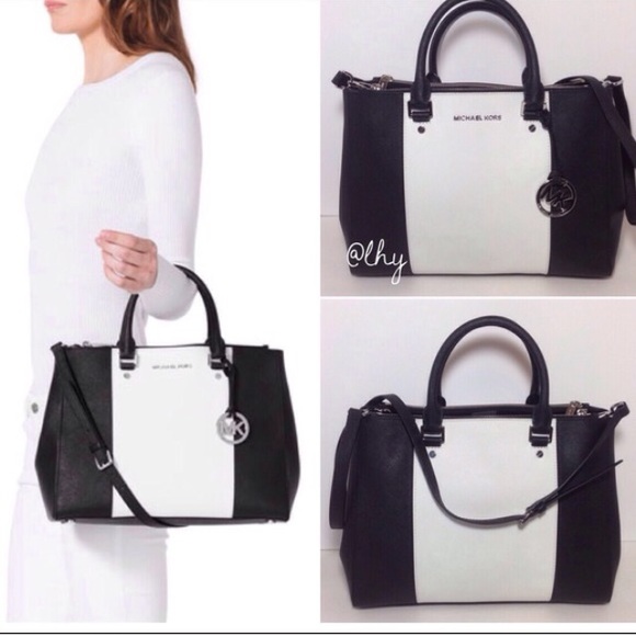 RELISTED! MICHAEL KORS SUTTON STRIPE SATCHEL - Picture 1 of 4
