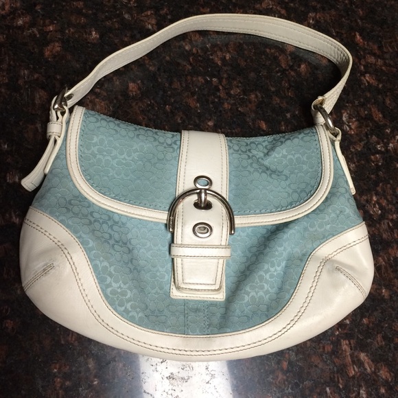 COACH Blue and White Monogram Hobo Authentic