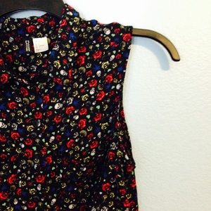 H&M 'Skulls & Roses' Black Button Up w/ Tie-Front