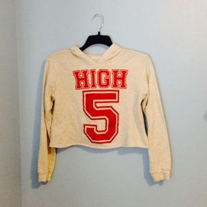Graphic "High 5" Cropped Hoodie