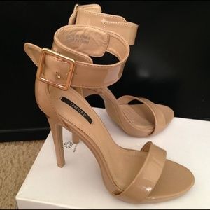 Nude heels with ankle strap