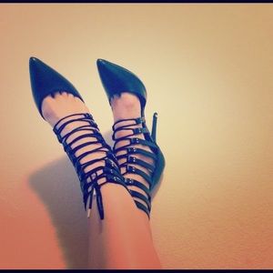 Steve Madden lace up heels with gold embellishment