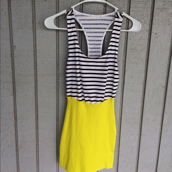 Black and white stripe and yellow dress.