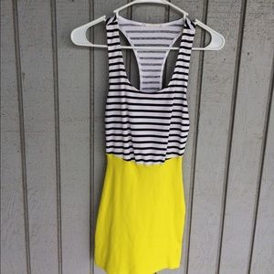 Black and white stripe and yellow dress.