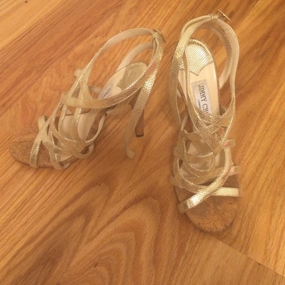 Gold Jimmy Choo Heels Size 37.5 - Picture 1 of 4