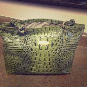 Brahmin green croc leather tote bag