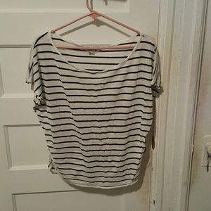 Short sleeve off the shoulder stripe shirt