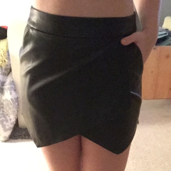 Black Asymmetrical Faux Leather Skirt