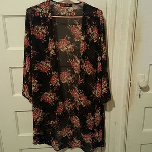 Rose print kimono