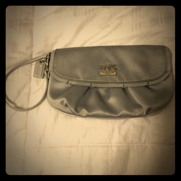 Coach Wristlet Clutch in Silver Satin