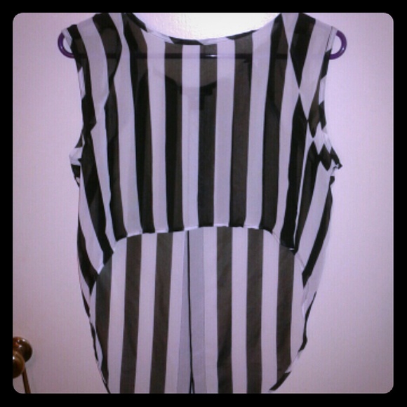 Black and White Striped High Low Blouse..
