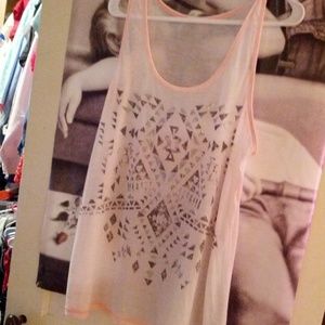 Pink burnout tank with silver Aztec design