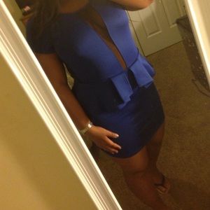 Royal blue mesh back semi formal dress