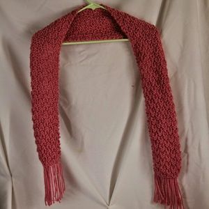 Pink hand-knitted scarf