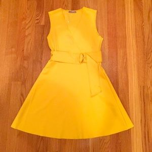 Yellow neoprene belted dress