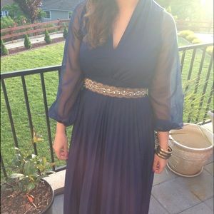 Floor length vintage navy blue maxi dress